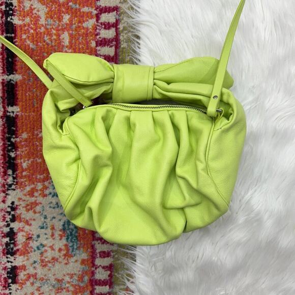 SCHUTZ Lime Green Knotted Bow Leather Bag Purse - Picture 9 of 11